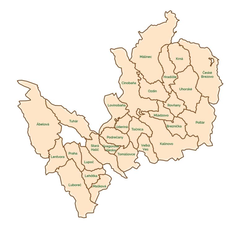 Mapa územia MAS Horný Novohrad